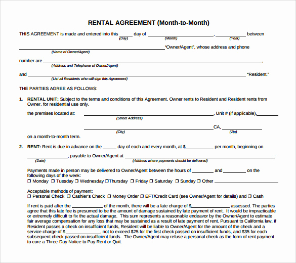 Month to Month Lease form Elegant 12 Month to Month Rental Agreement form Templates to