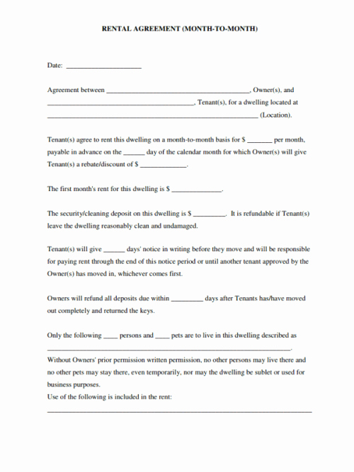 Month to Month Lease form Unique 38 Editable Blank Rental and Lease Agreements Ready to