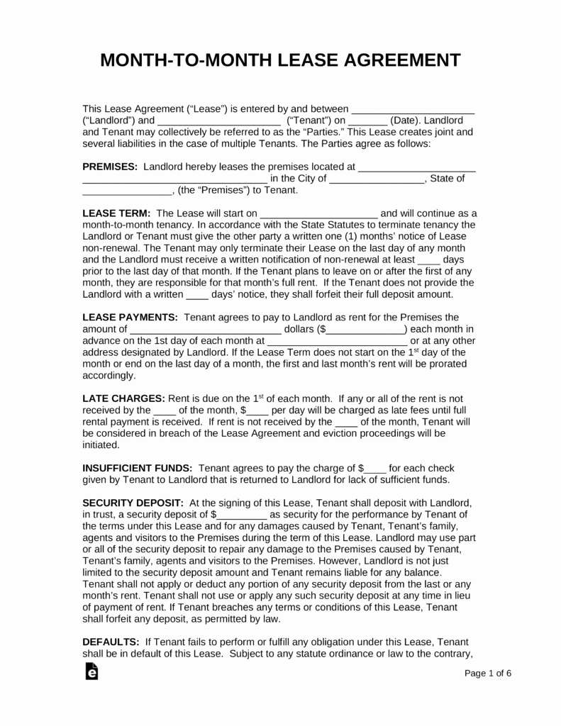 Month to Month Lease form Unique Month to Month Lease Agreement Templates