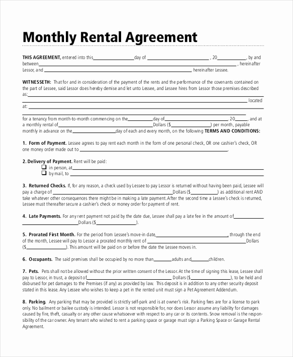 Month to Month Lease Template Awesome 8 Sample Month to Month Rental Agreement forms Sample
