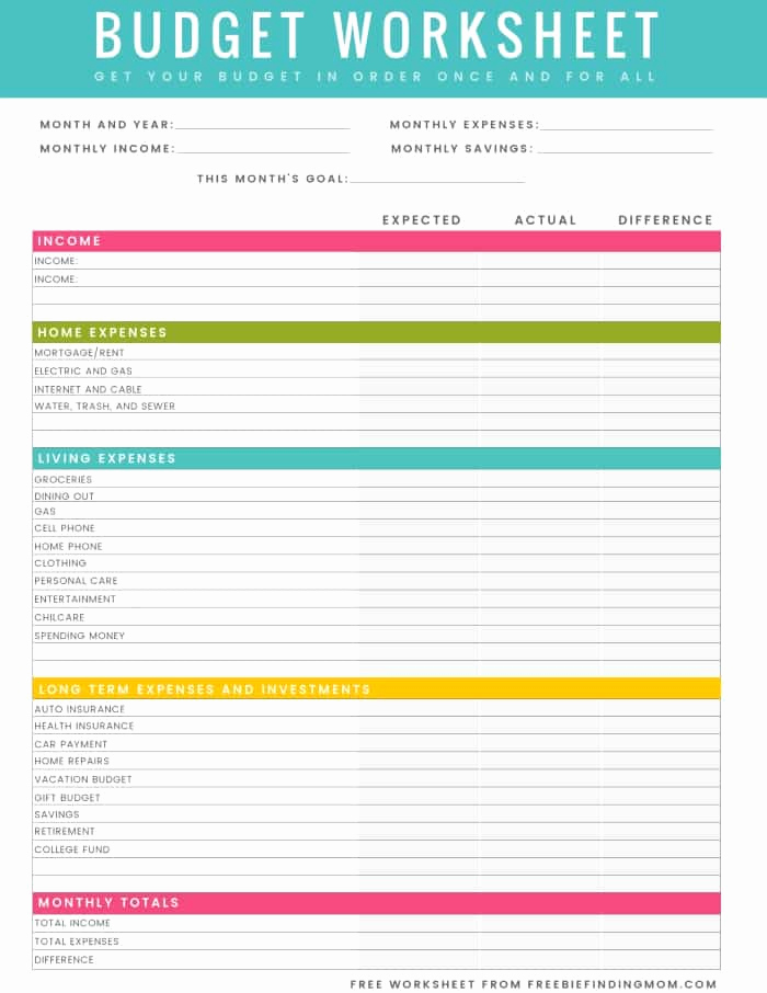 Monthly Budget Worksheet Pdf Awesome Free Printable Household Bud Worksheet