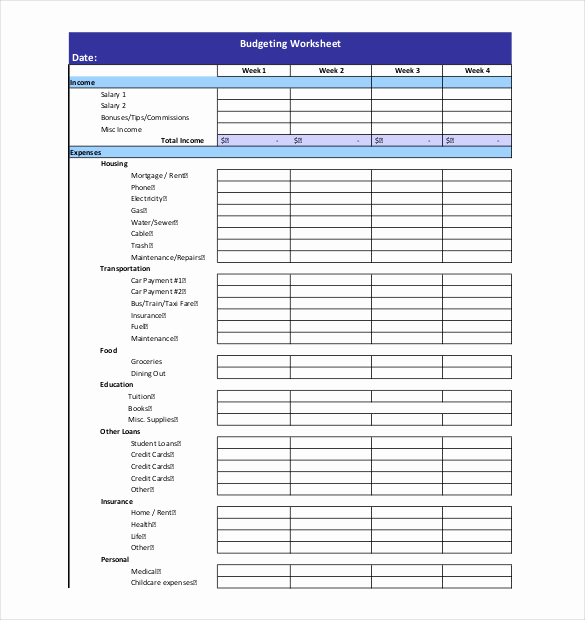 Monthly Budget Worksheet Pdf Inspirational 10 Weekly Bud Templates – Free Sample Example format