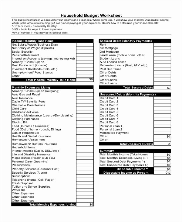 Monthly Budget Worksheet Pdf Lovely 6 Sample Home Bud Worksheets