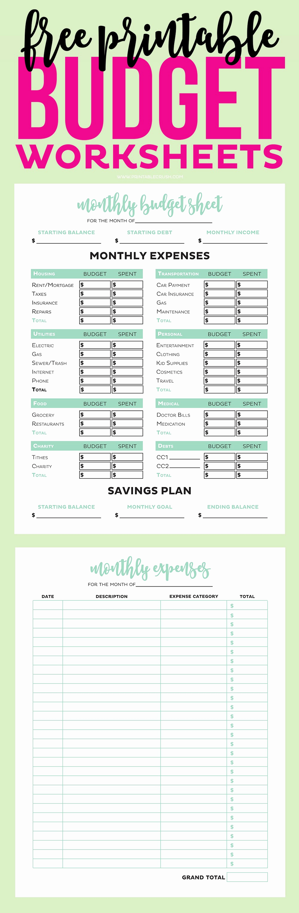 Monthly Budget Worksheet Printable Inspirational Simple Free Printable Bud Worksheets Printable Crush
