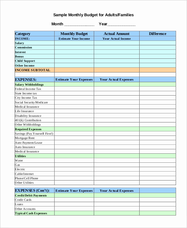 Monthly Budget Worksheet Printable Unique 16 Simple Monthly Bud Worksheets Word Pdf Excel