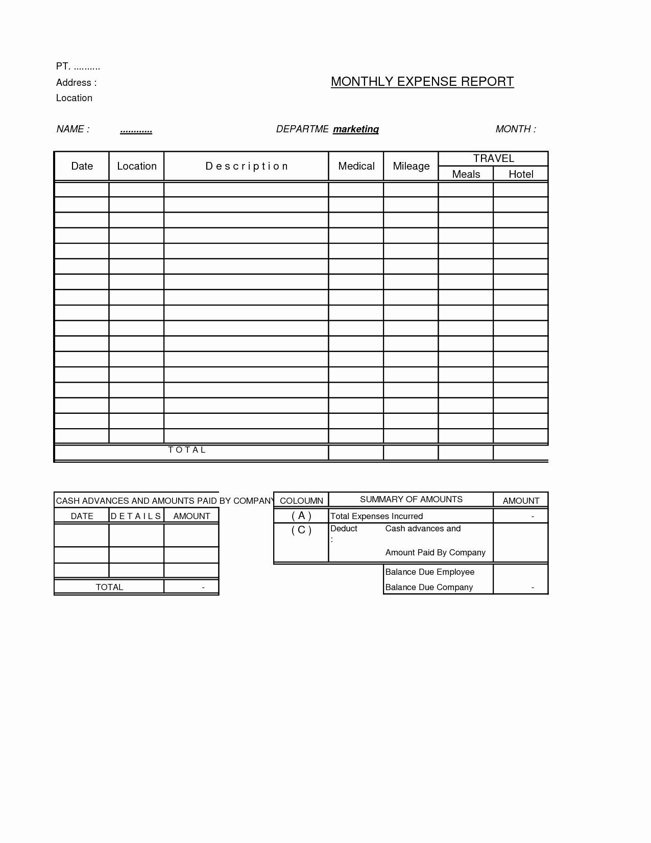 Monthly Expense Report Template Awesome Free Expense Report form Sample to Track Pany Expenses