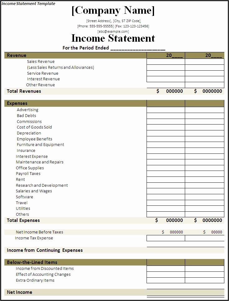 Monthly Profit and Loss Template Luxury In E Statement Template My