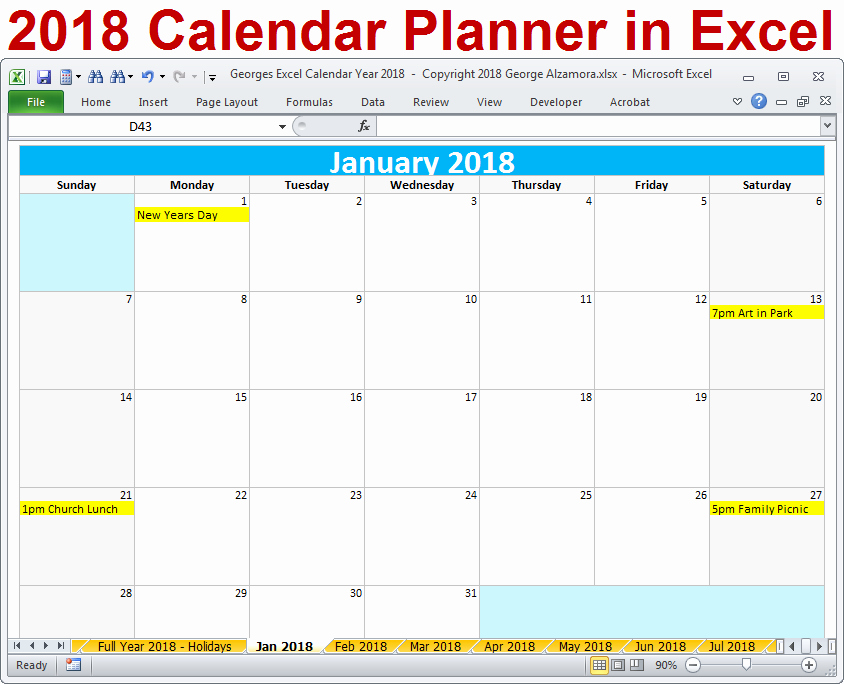 Monthly Schedule Template Excel Best Of 2018 Excel Calendar Year Template Printable Monthly