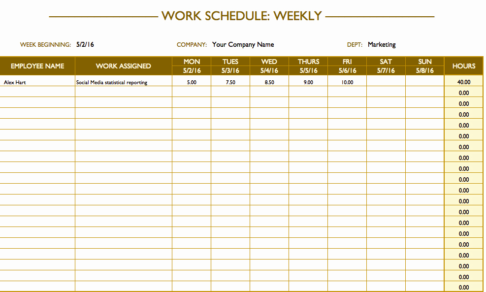 Monthly Schedule Template Excel Luxury Free Work Schedule Templates for Word and Excel