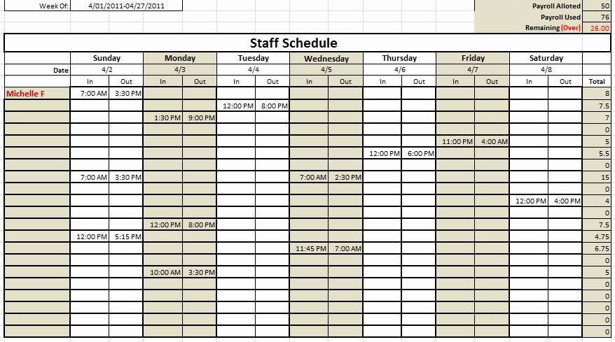 Monthly Schedule Template Excel Unique 6 Free Staff Schedule Template Ms Excel Schedule