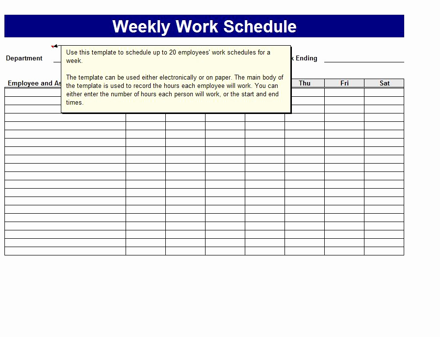 Monthly Schedule Template Excel Unique Weekly Work Schedule Template