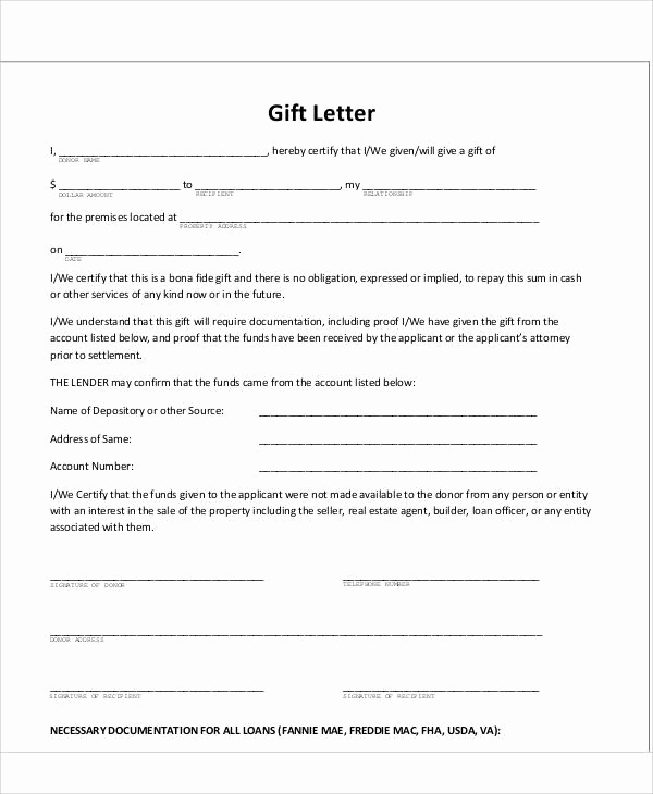 Mortgage Gift Letter Template New Sample Gift Letters 45 Examples In Pdf Word