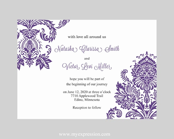 Ms Word Invitation Template Unique Wedding Invitation Template Purple Damask Instant Download