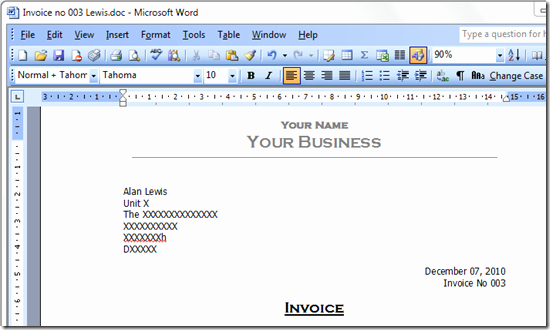 Ms Word Invoice Template New Sequentially Numbered Invoice Template for Ms Word