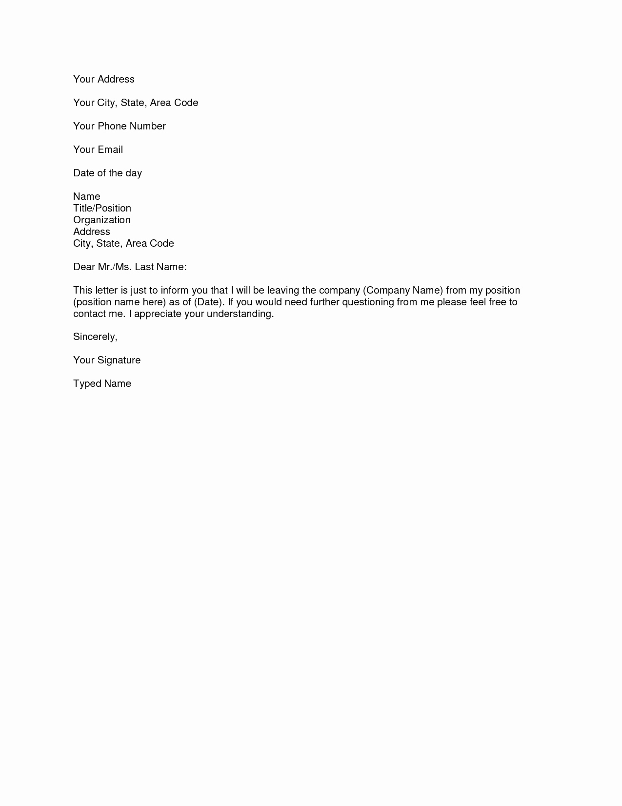 Ms Word Letter Templates Inspirational Microsoft Word Resignation Letter Template Simple
