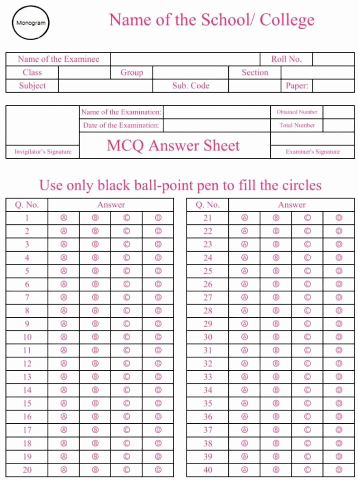 Multiple Choice Answer Sheet Best Of Mcq Answer Sheet Download