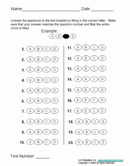 Multiple Choice Answer Sheet New 40 Question Bubble Sheet