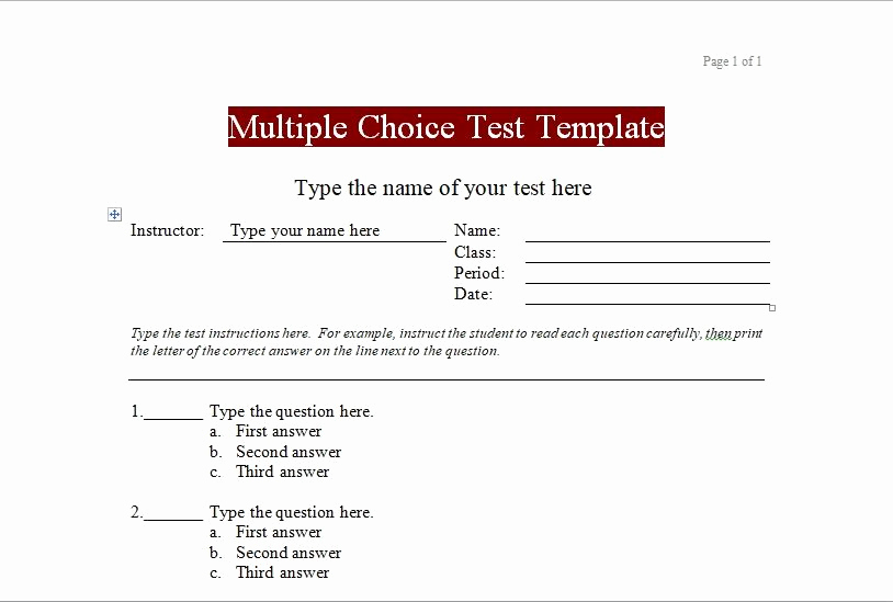 Multiple Choice Test Template Awesome Pin by Excel Tmp On Education Excel Templates