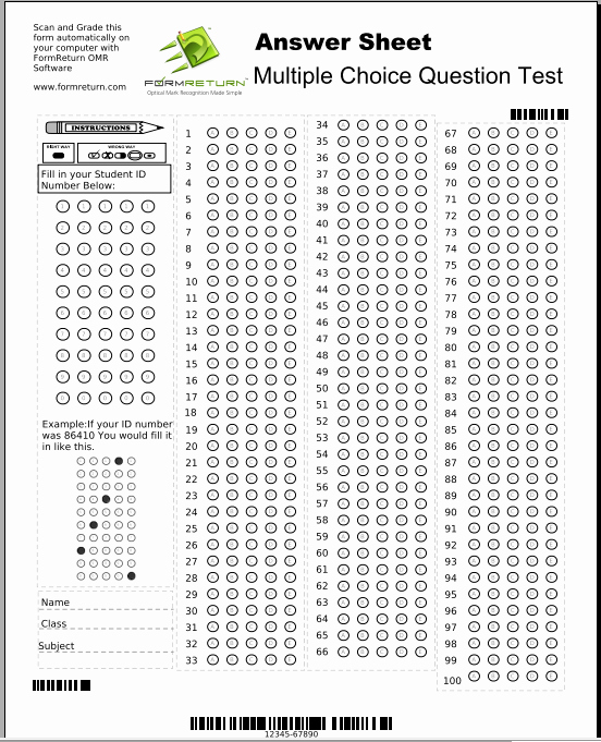 Multiple Choice Test Template Best Of Answer Sheet Templates