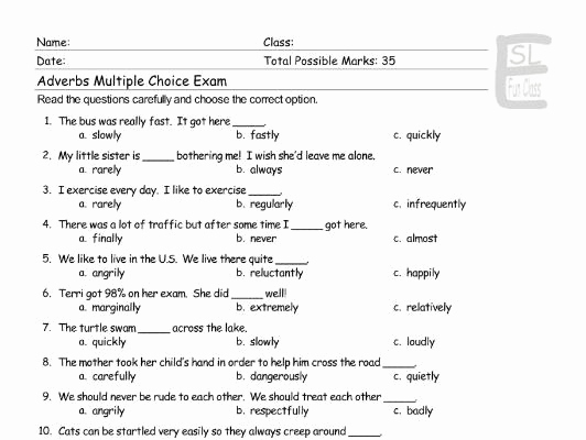 Multiple Choice Test Template Lovely Adverbs Multiple Choice Exam by Eslfungames