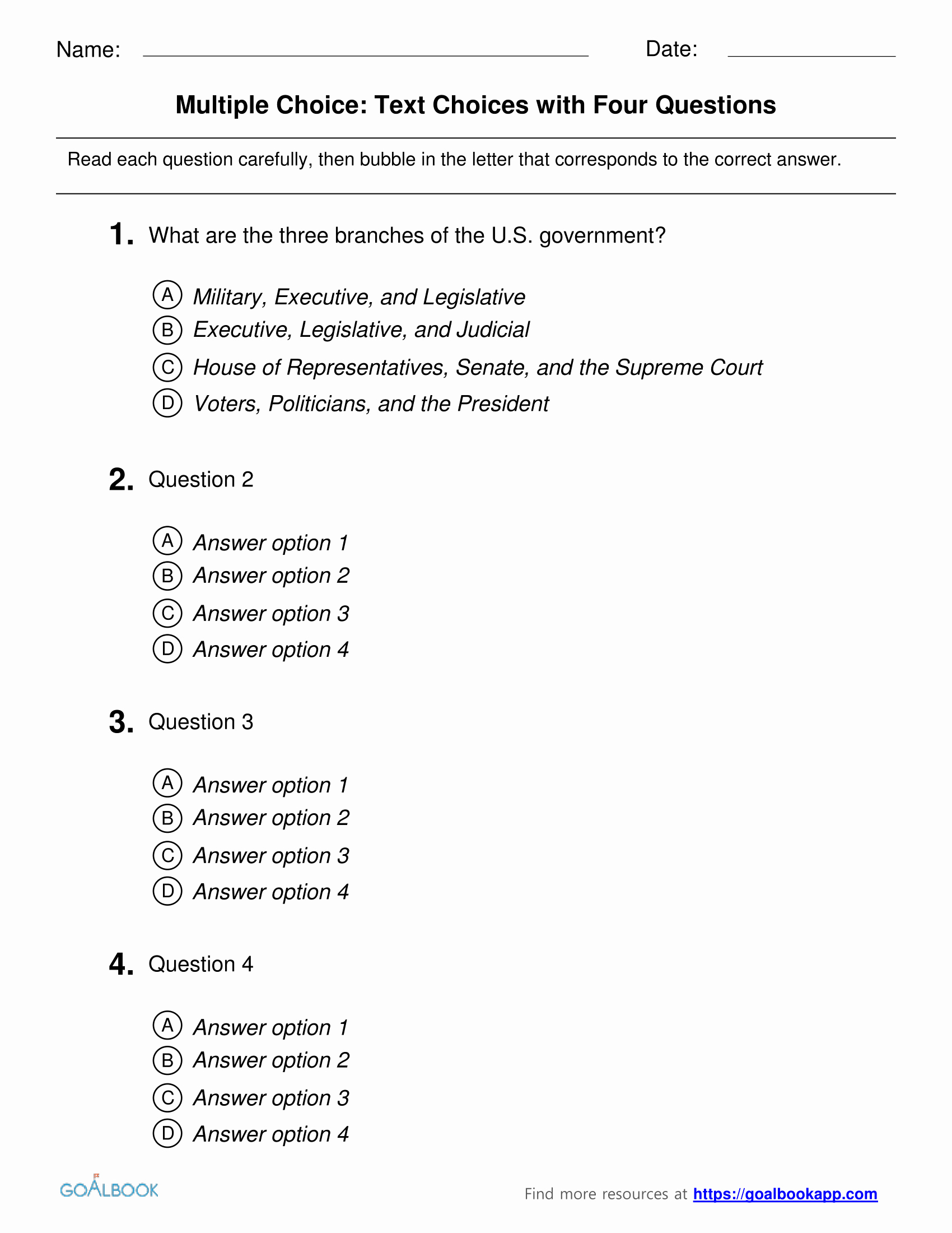 Multiple Choice Question Template Download This Free Printable Gambaran