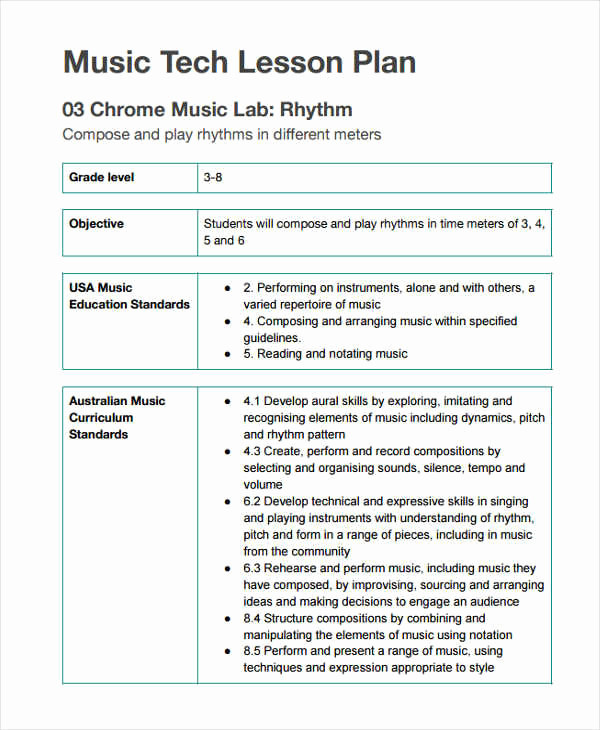 Music Lesson Plan Template Fresh 11 Lesson Plan formats
