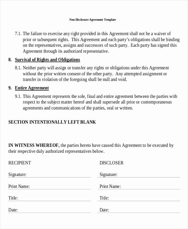 Nda Agreement Template Word Fresh Standard Non Disclosure Agreement form 22 Free Word