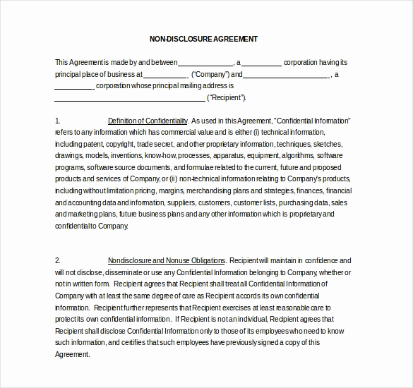 Nda Agreement Template Word Inspirational 30 Word Non Disclosure Agreement Templates Free Download