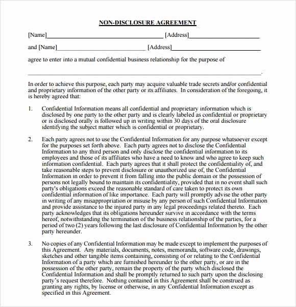 Nda Agreement Template Word Lovely 7 Free Non Disclosure Agreement Templates Excel Pdf formats