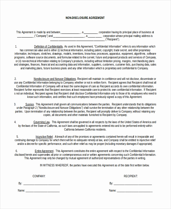 Nda Agreement Template Word Lovely Non Disclosure Agreement form – 9 Free Word Pdf