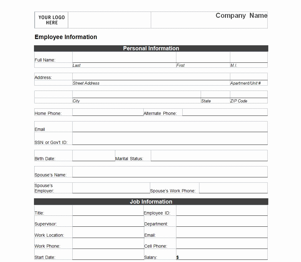 New Employee Information form Awesome 8 Best Of Printable Employee Information form New
