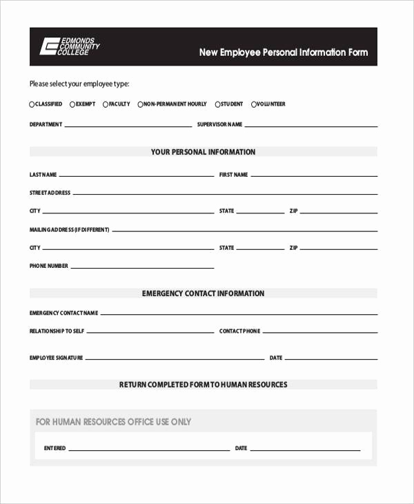 New Employee Information form Elegant Sample Employee Personal Information forms 7 Free