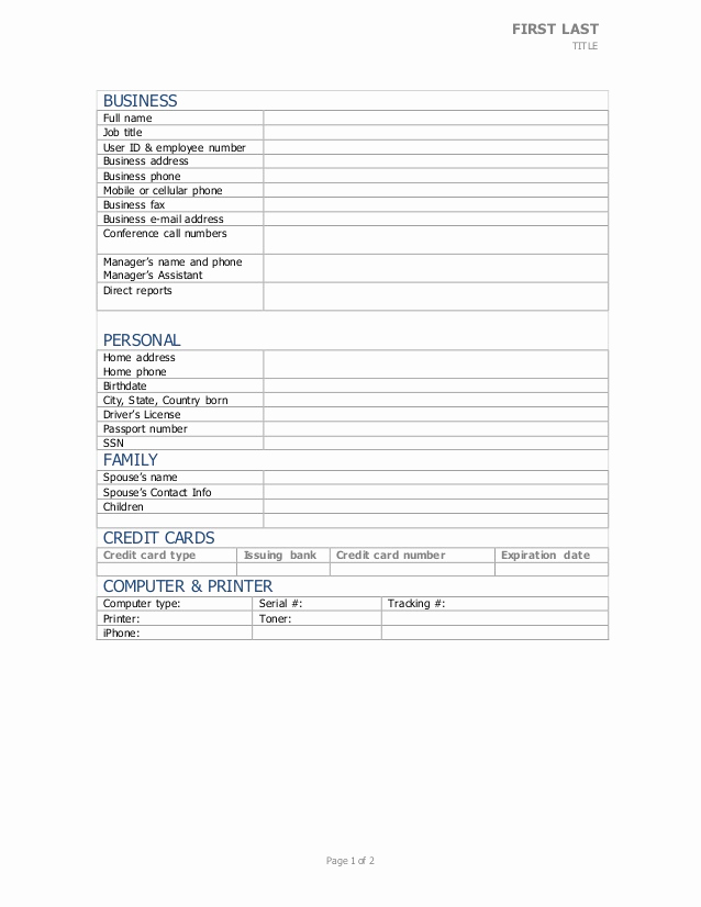 new hire personal information form