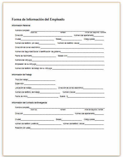 New Employee Information form Fresh This Sample form Collects Basic Information About An