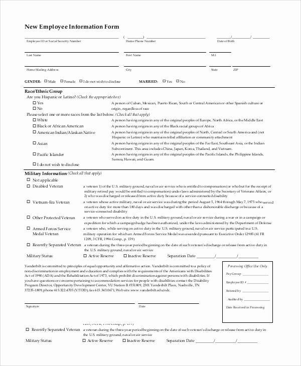 New Employee Information form Inspirational 10 Sample Employee Information forms