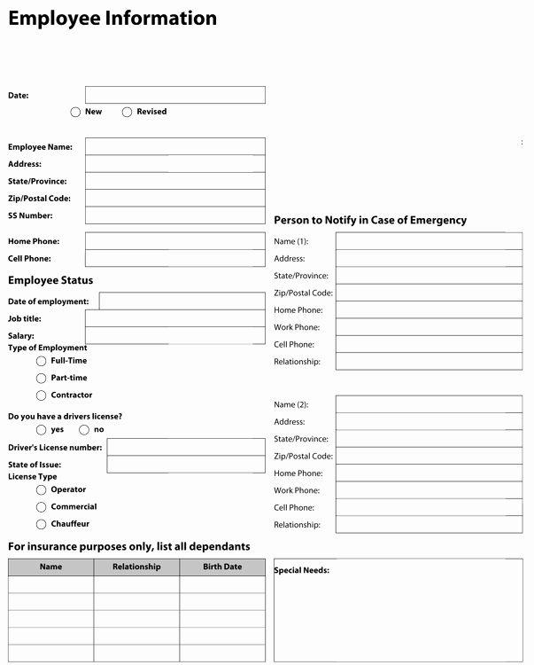 New Employee Information form Lovely Employee form Template
