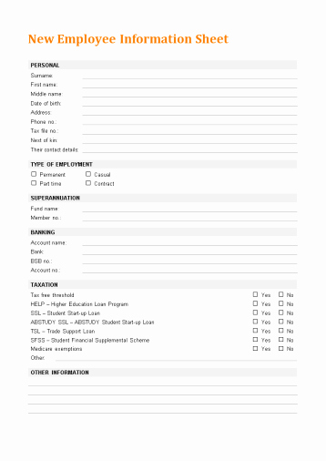 New Employee Information form New New Employee Information Sheet Nsw