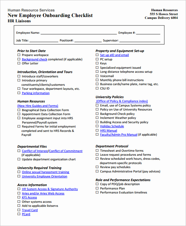 New Hire Checklist Template Beautiful 26 Hr Checklist Templates Free Sample Example format