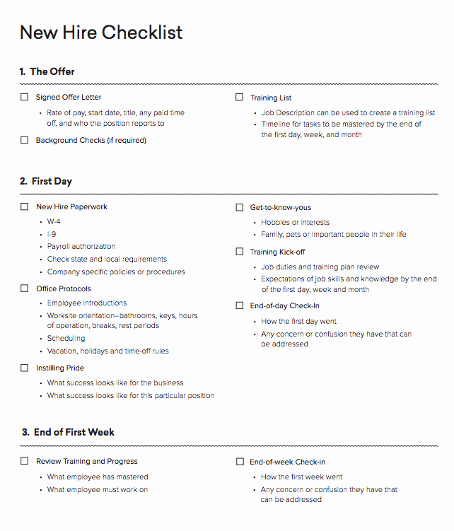 New Hire Checklist Template New Effective Employee Boarding the Homebase Hiring Guide