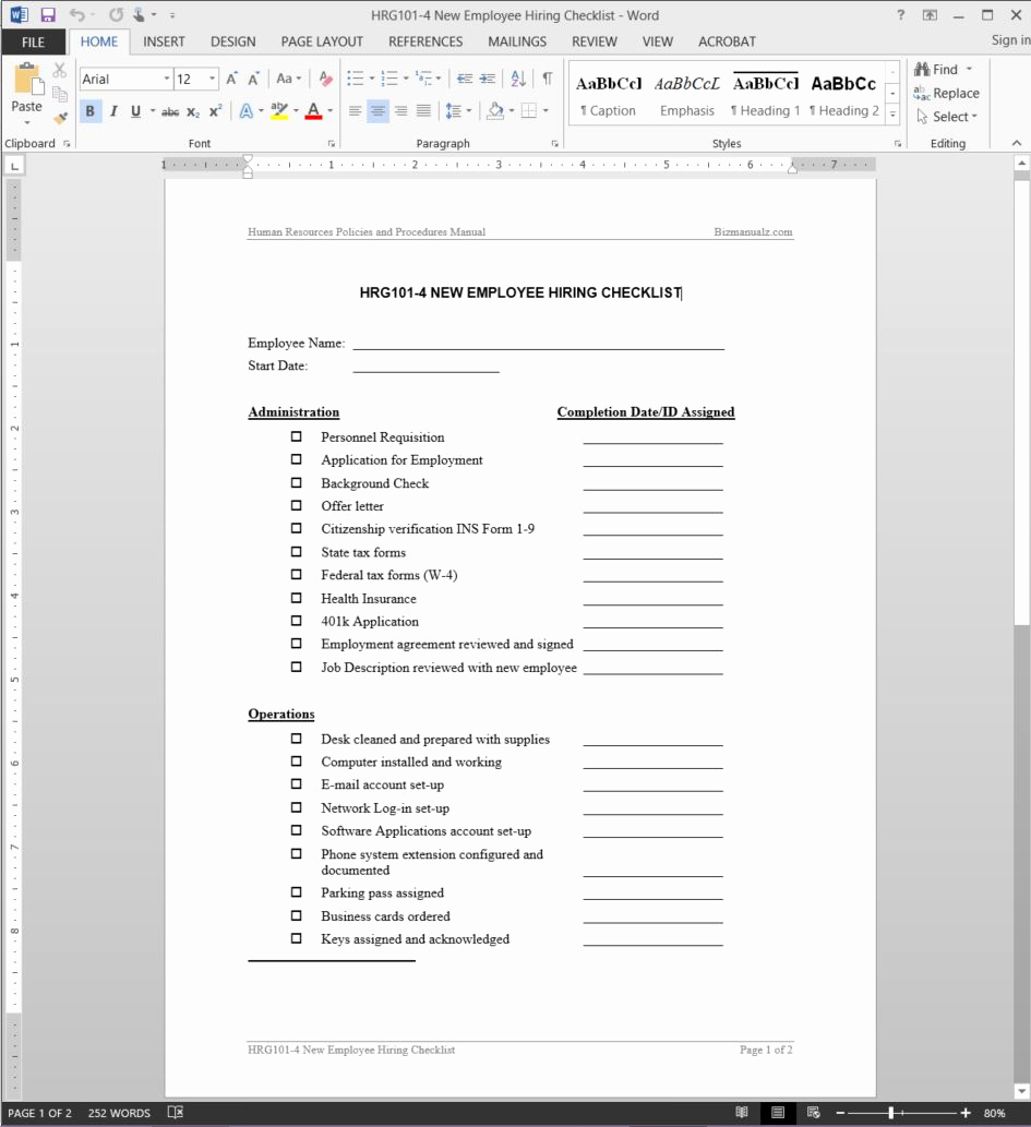 New Hire Checklist Template New New Employee Hiring Checklist Template