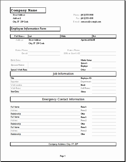 New Hire forms Template Awesome Employee Information forms