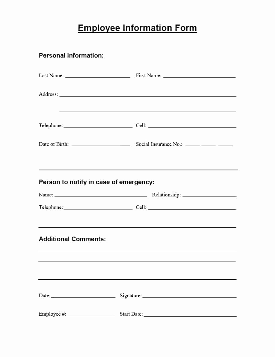 New Hire forms Template Beautiful 47 Printable Employee Information forms Personnel