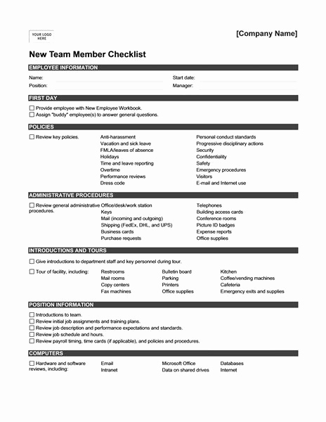 New Hire forms Template Beautiful New Employee orientation Checklist Templates