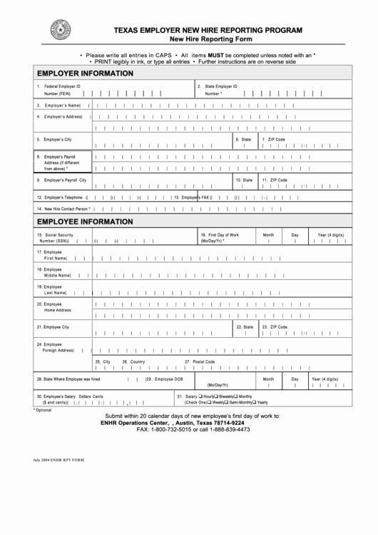 New Hire forms Template Fresh New Hire Reporting form Texas Printable Pdf