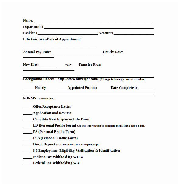 New Hire forms Template Lovely Sample New Hire Checklist 8 Documents In Pdf Word