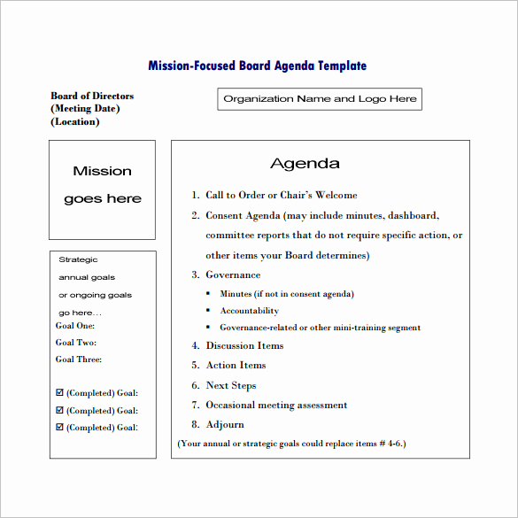 Nonprofit Board Meeting Agenda Template Lovely 6 Meeting Outline Templates Doc Pdf