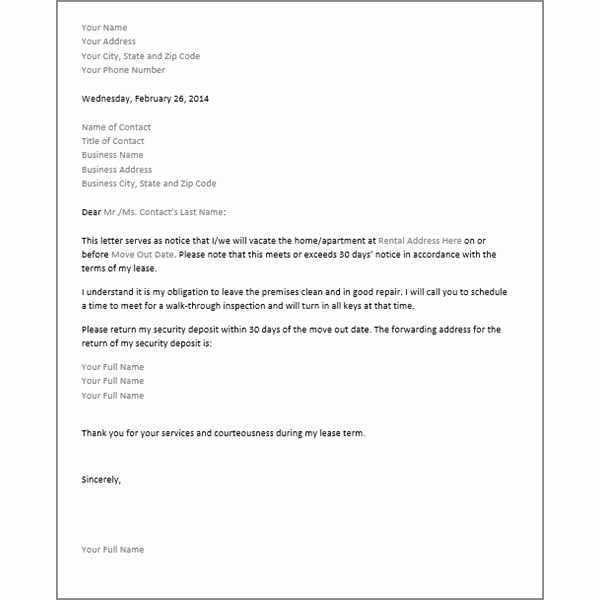 Notice Letter to Landlord Inspirational Template Notice Letter to Landlord