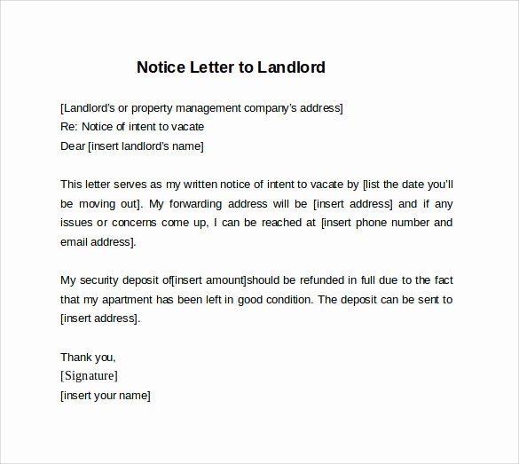 Notice Letter to Landlord Unique 10 Sample 30 Days Notice Letters to Landlord In Word
