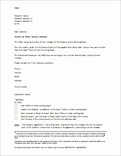 Notice Of Rent Increase Awesome Rent Increase Letter Template for Ms Word