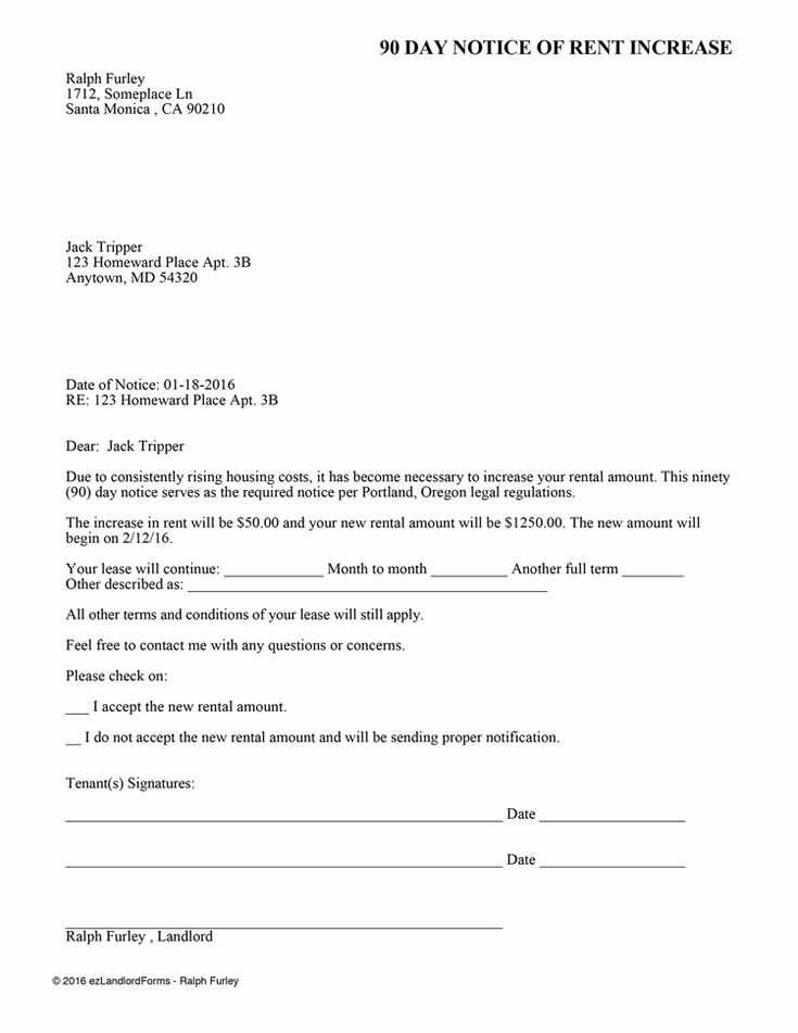 Notice Of Rent Increase form Beautiful Portland 90 Day Notice Of Rent Increase